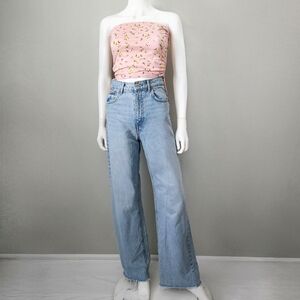 Zara The 90s Full Length High Waisted Jeans With A Loose Leg & Raw Hem, Size 2